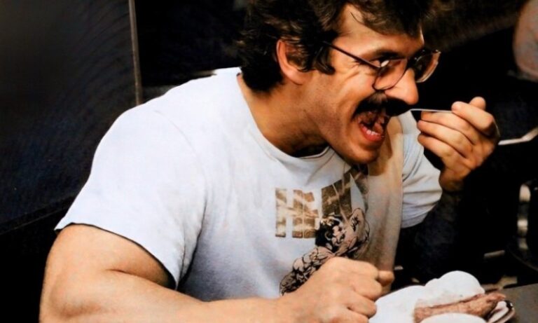 Mike Mentzer eating at the table