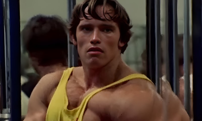 Arnold Schwarzenegger in a yellow tank top