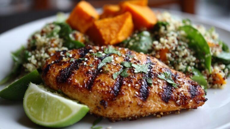 Salmon, steak, eggs, milk, nuts, and cheese on a table as high-protein foods for strength training